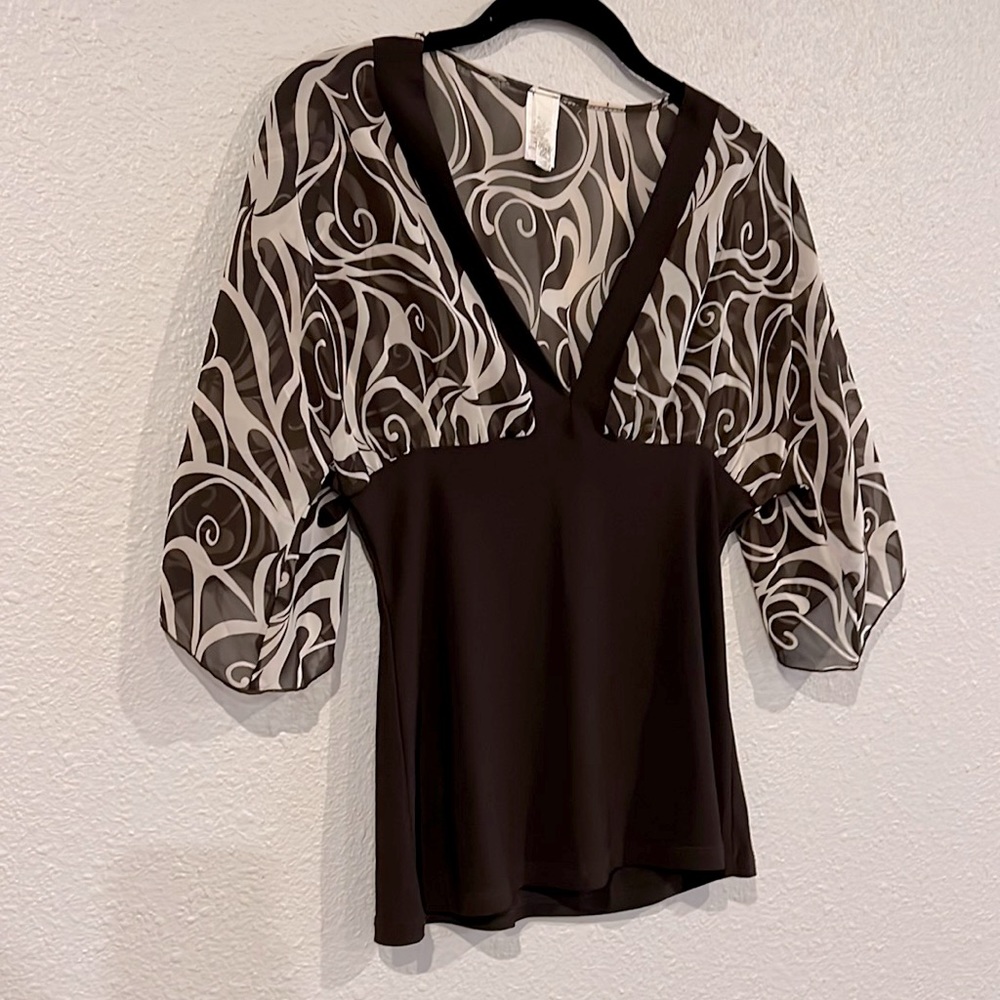 Pink Eli, size S, brown and cream, kimono sleeve top